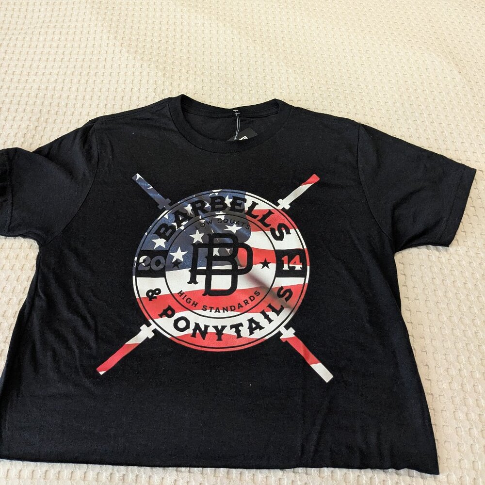 Barbells And Ponytails Crop S/S "Stars & Stripes" Tee T-Shirt  NEW